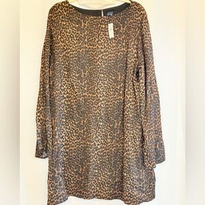 GAP Leopard Print Shift Dress Long Sleeve XL NWT